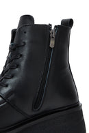 Women's Black Leather Zippered Flat Boots | Derimod