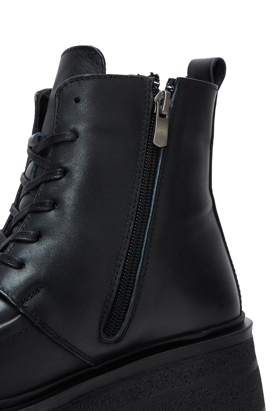 Women's Black Leather Zippered Flat Boots