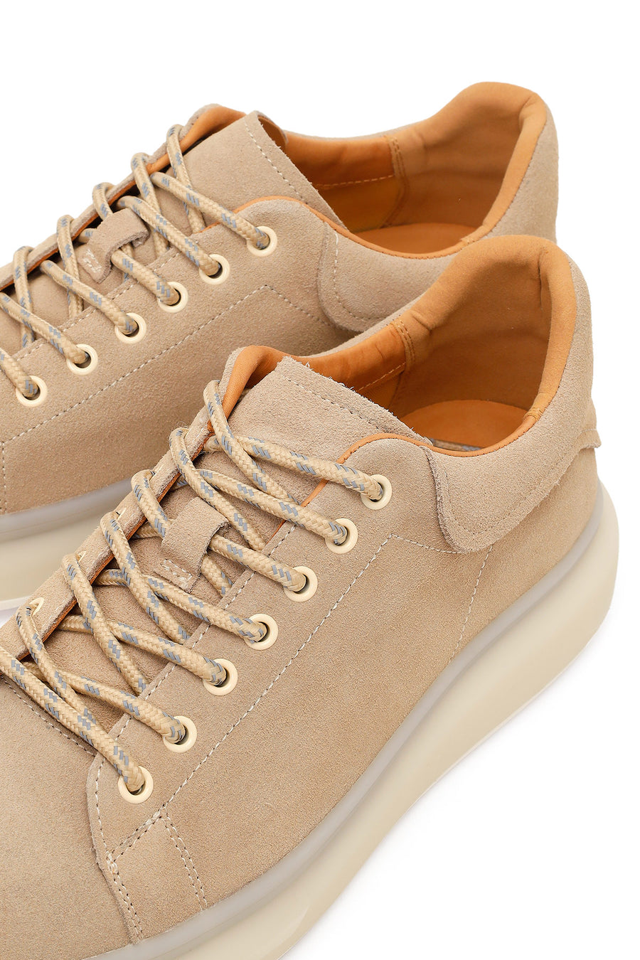 Erkek Bej Bağcıklı Kalın Tabanlı Süet Deri Sneaker