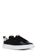 Women's Black Lace-up Leather Sneaker with Accessory Detail | Derimod