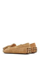 Women's Camel Tassel Suede Leather Loafer | Derimod