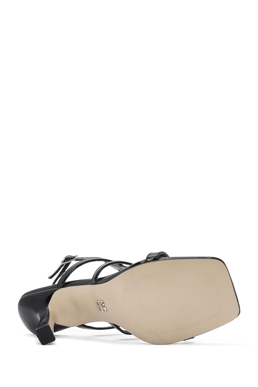 Women's Black Ankle Buckle Thin Heel Patent Leather Sandals