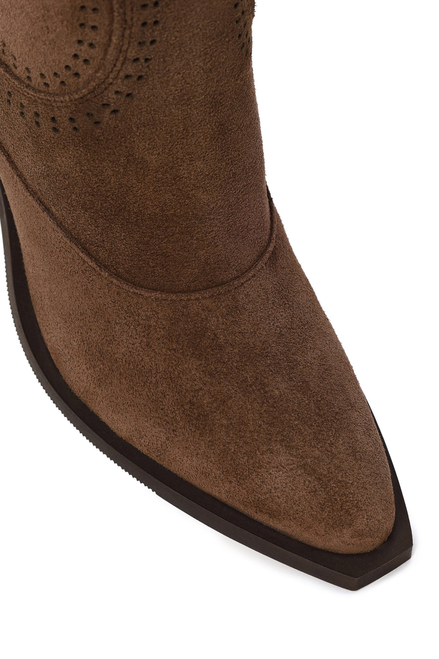 Woman Tan Zip Closure Chunky High-Heel Suede Boots