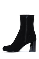 Women's Black Leather Suede Heeled Boots | Derimod