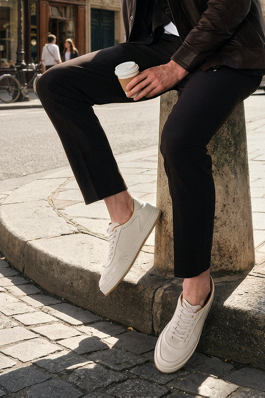 Erkek Beyaz Bağcıklı Deri Sneaker