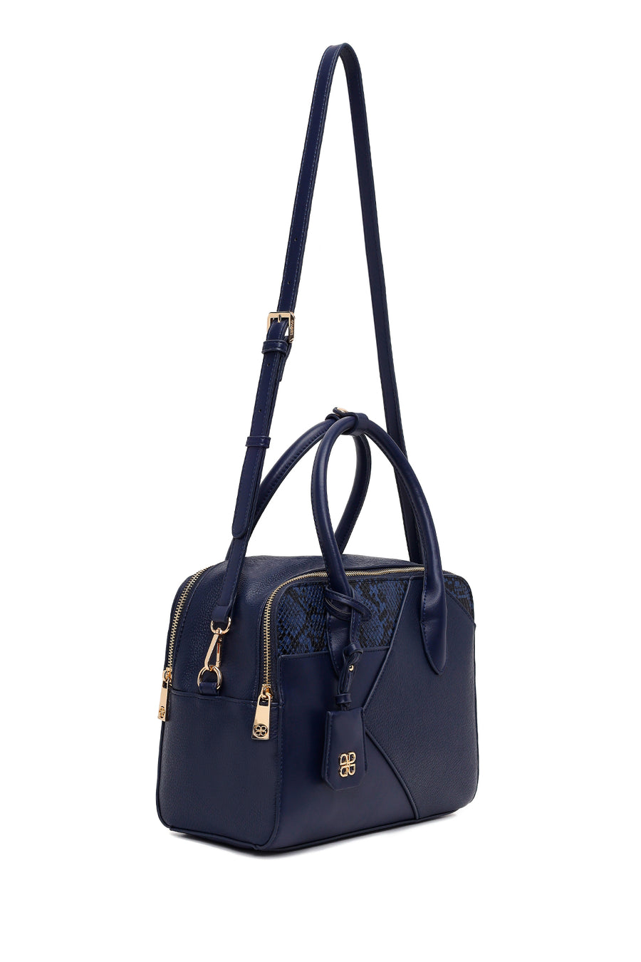 Woman Navy Long-Strap Printed Shoulder Bag