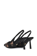 Woman Black Backless Sequin-Patterned Stiletto-Heel Shoes | Derimod