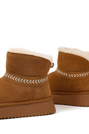 Woman Camel Thick-Soled Suede Teddy Boots | Derimod