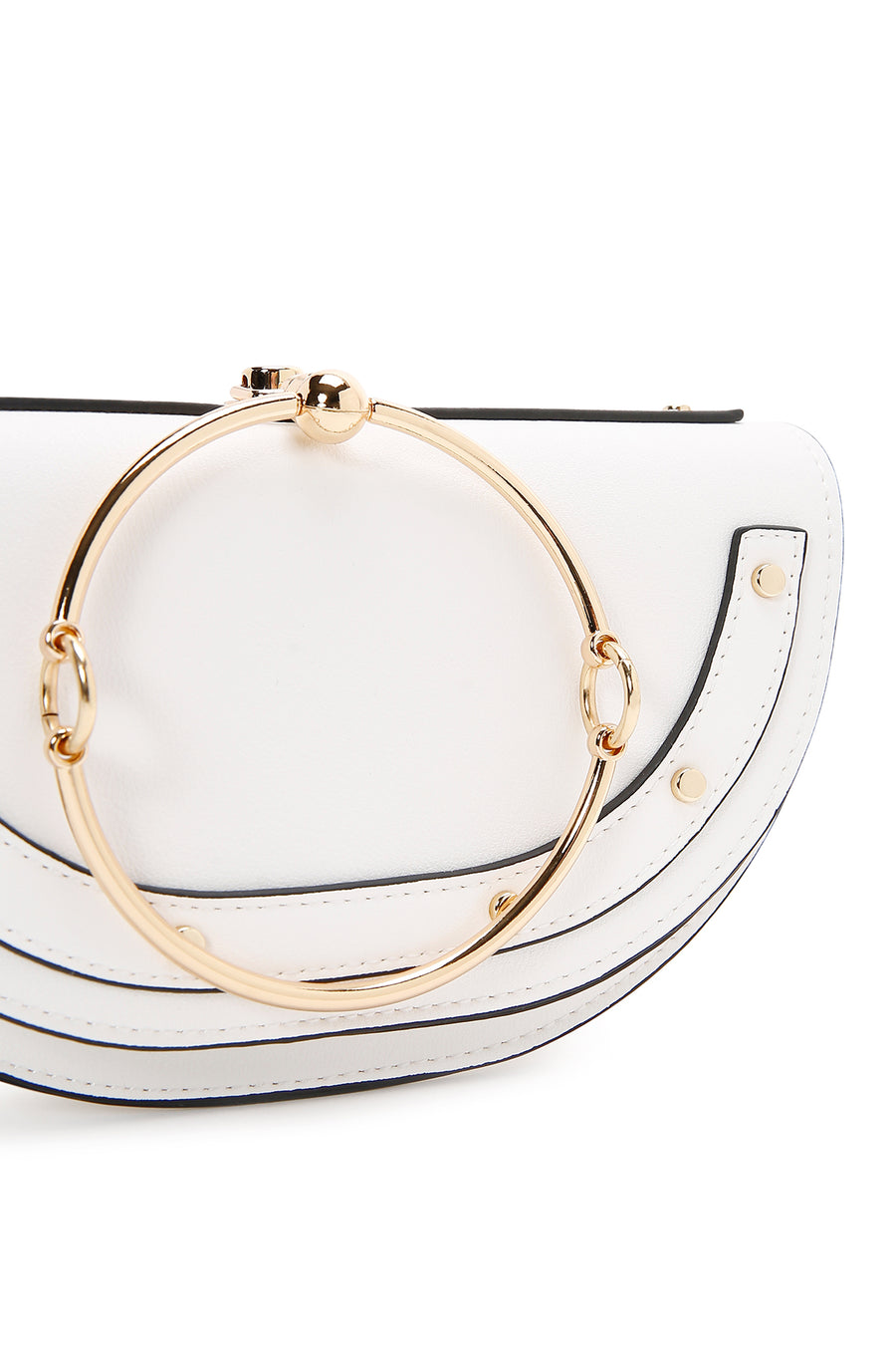 Women's White Long Chain Strap Mini Evening Clutch Bag