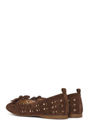 Women's Brown Patterned Suede Leather Ballet Flats | Derimod
