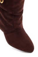 Woman Brown Wedge-Heel Suede Boots | Derimod