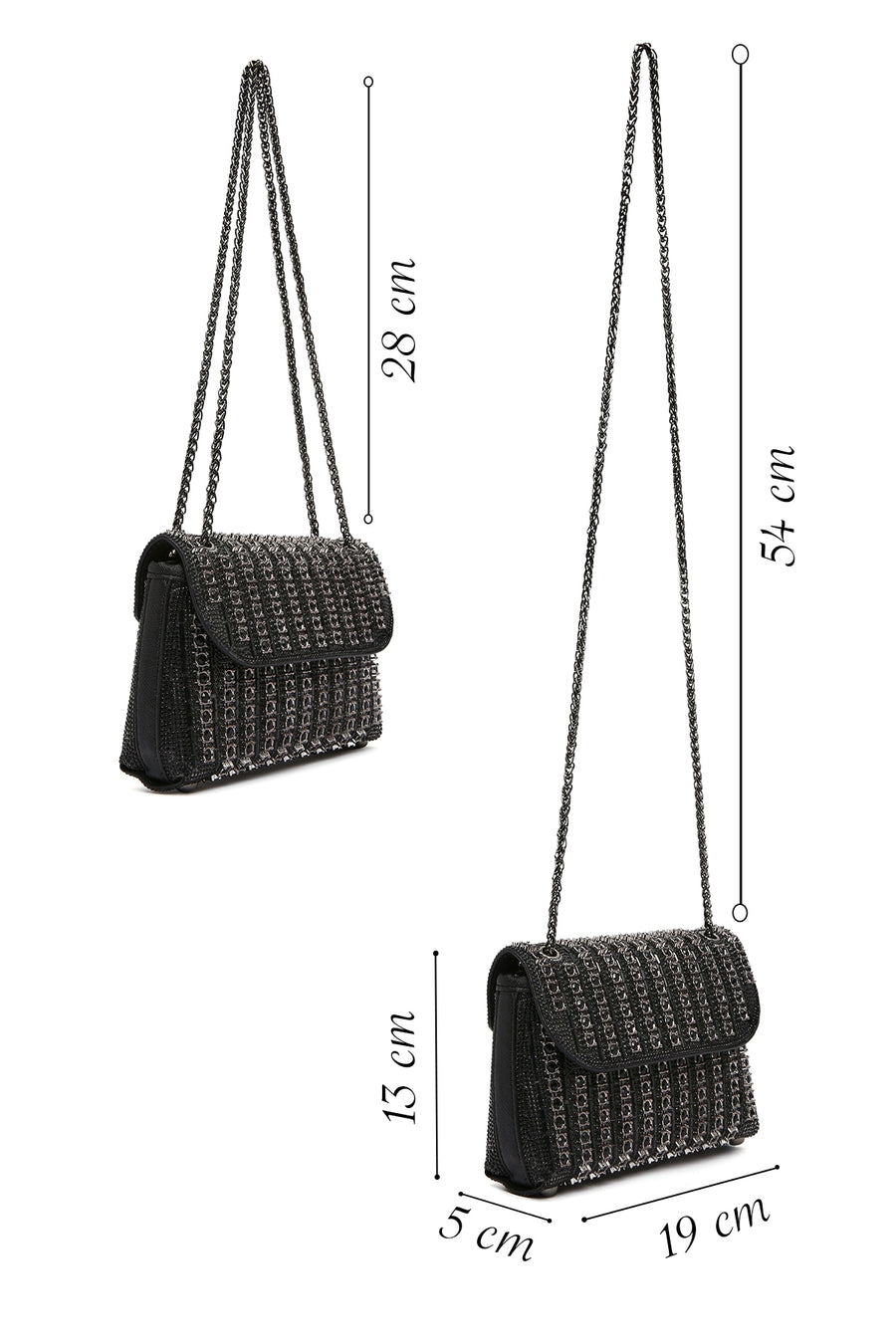 Women's Black Chain Strap Embellished Evening Bag