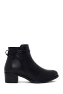 Woman Black Zip Closure Short-Heeled Leather Boots | Derimod