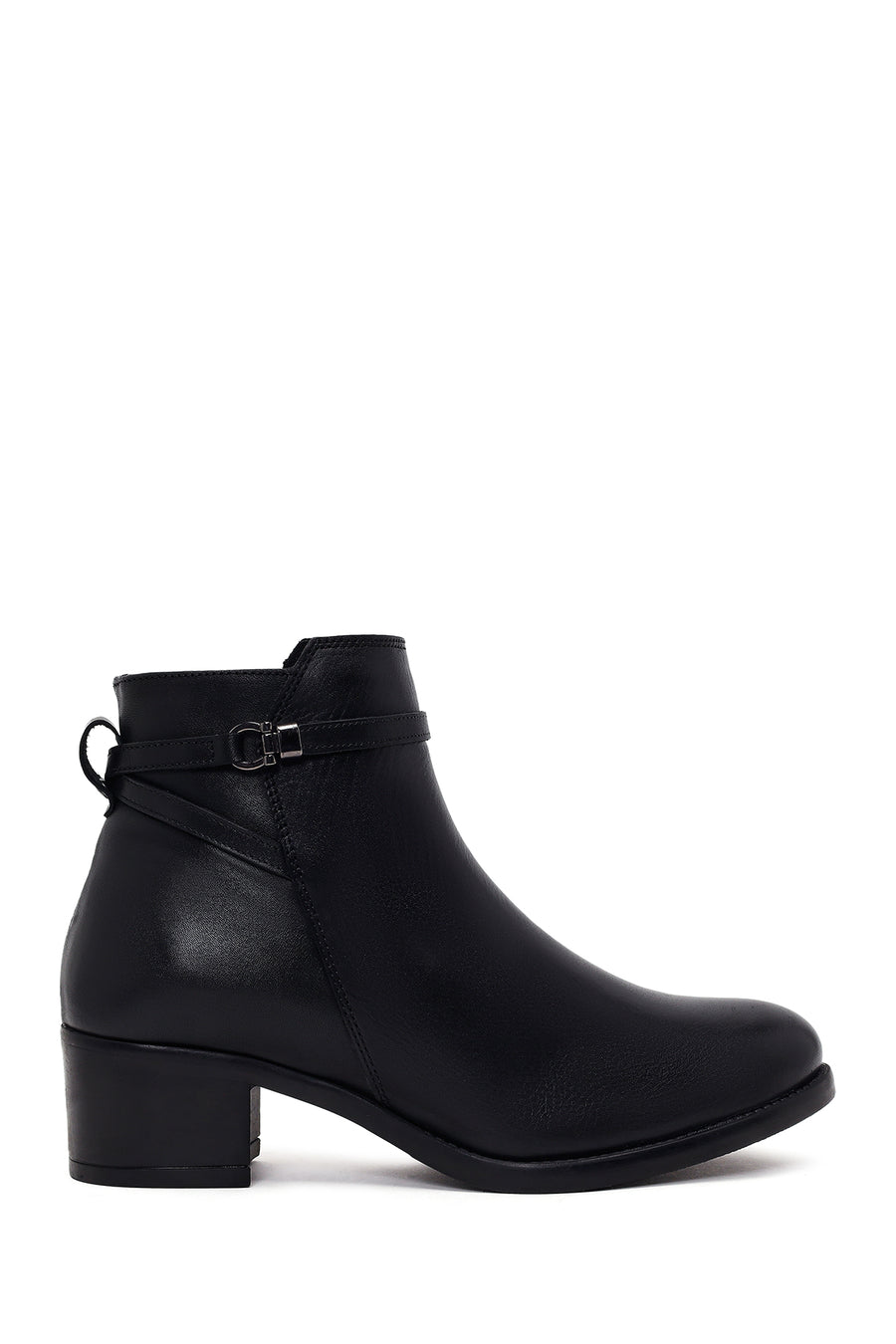 Woman Black Zip Closure Short-Heeled Leather Boots WF300002DV | Derimod