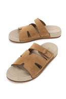 Woman Beige Strappy Nubuck Leather Slipper | Derimod