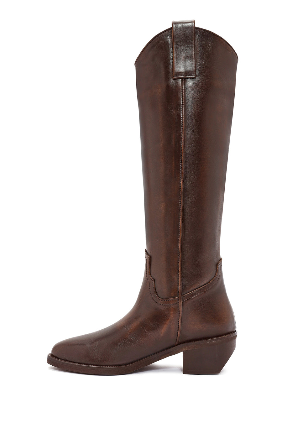 Women's Brown Chunky Heel Leather Cowboy Boots