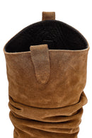 Woman Mink Chunky Heel Suede Leather Cowboy Boots | Derimod