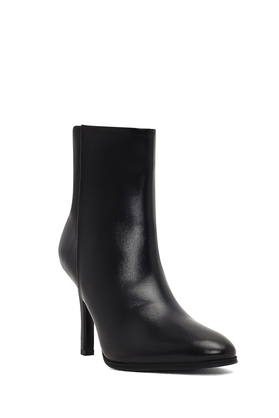 Women's Black Zippered High Thin Heel Leather Boot