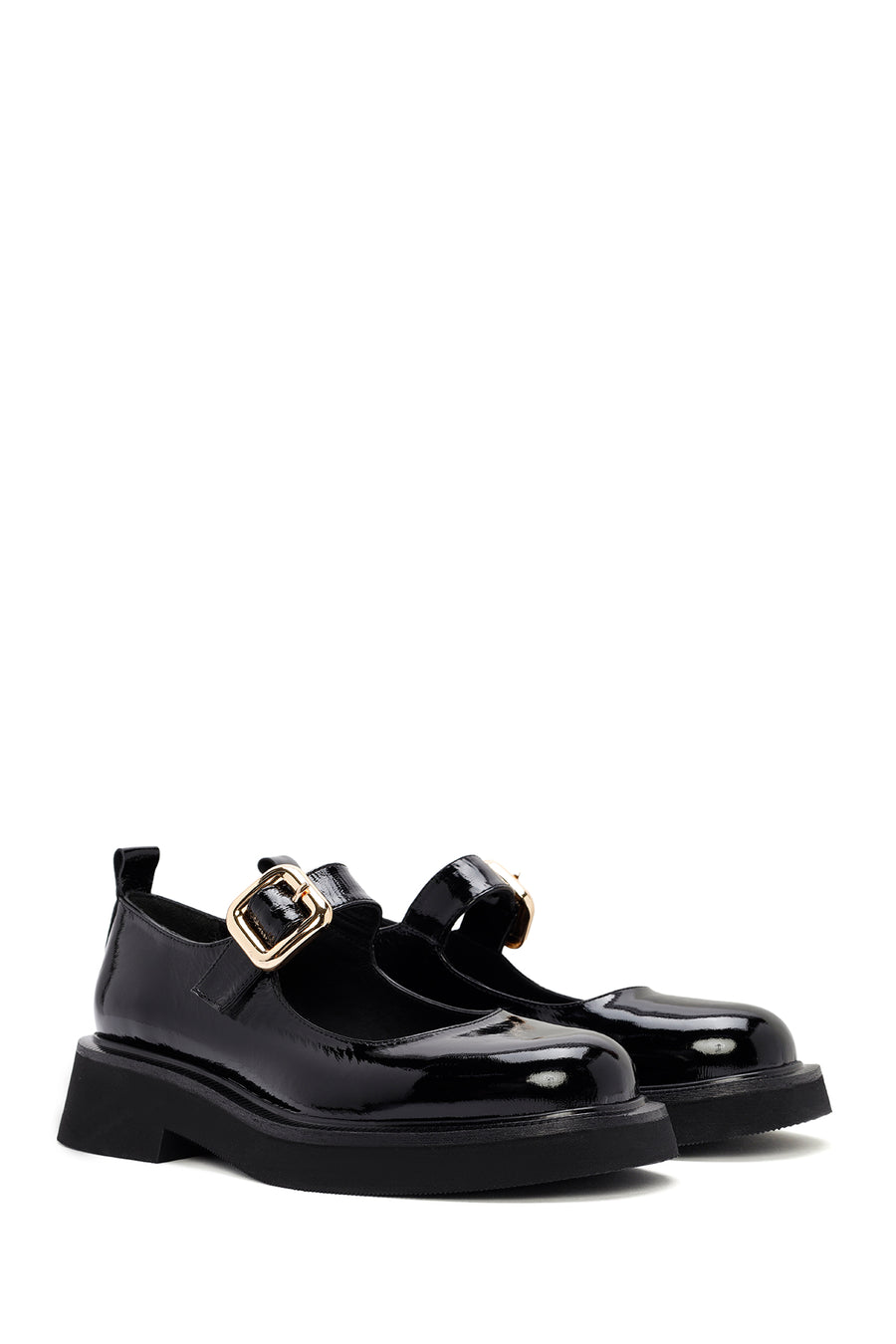 Women's Black Striped Patent Leather Ballerinas