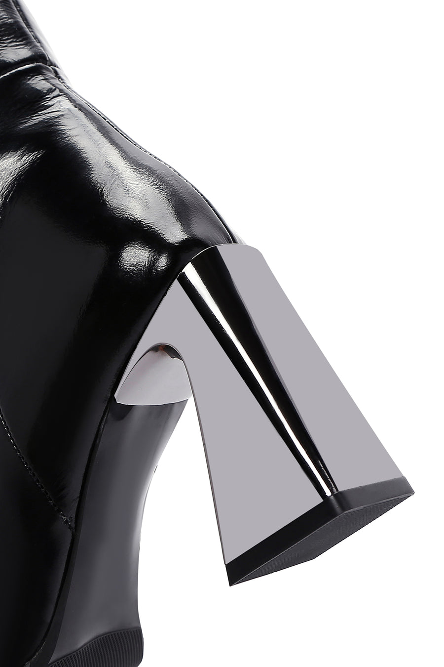 Women's Black Thick Heeled Zippered Patent Leather Boots