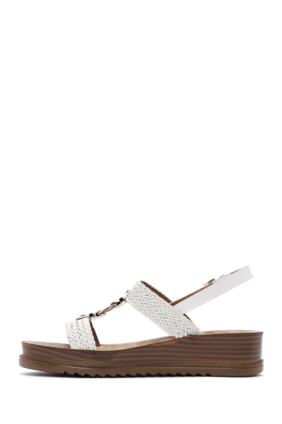 Women's White Ankle Strap Thick Soled Braided Sandals