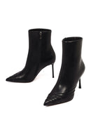 Women's Black Zippered Thin Heeled Leather Boot | Derimod