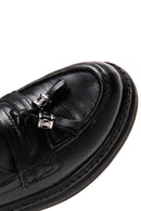 Women's Black Leather Tassel Loafer | Derimod