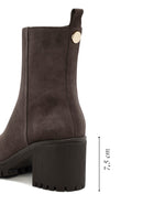 Woman Mink Suede Zippered Heels Leather Boat | Derimod