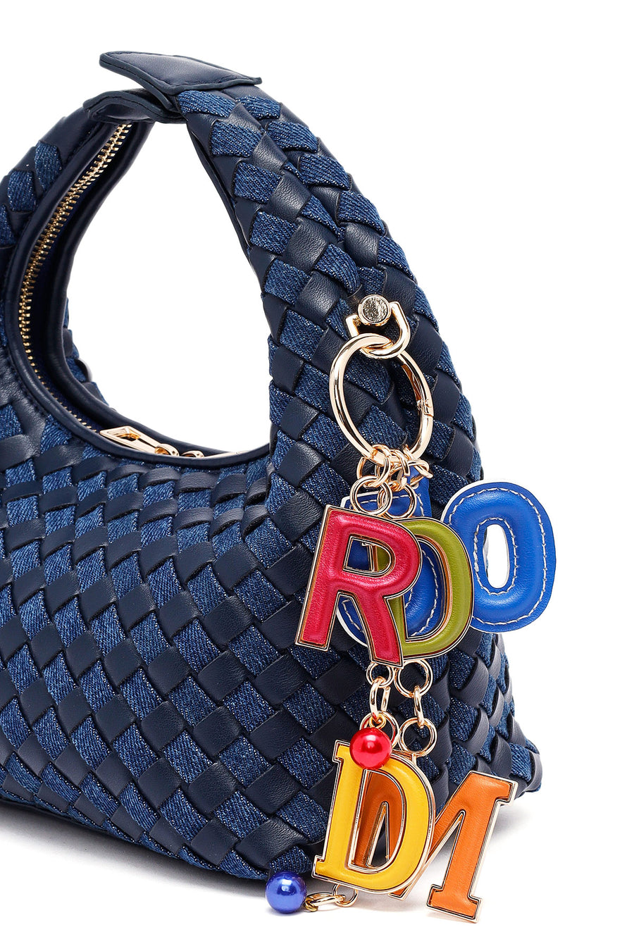 Woman Blue Long-Strap Braided Mini Underarm Bag