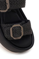 Women's Black Double Buckle Thick-Soled Braided Sandals | Derimod