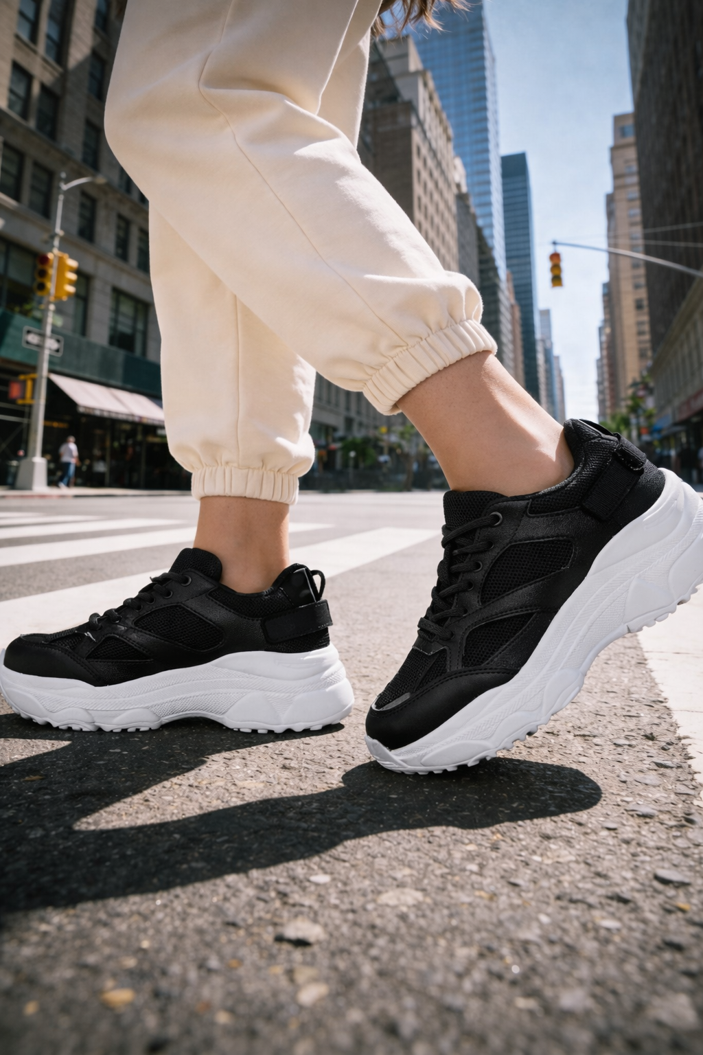 Kadın Siyah Bağcıklı Kalın Tabanlı Sneaker