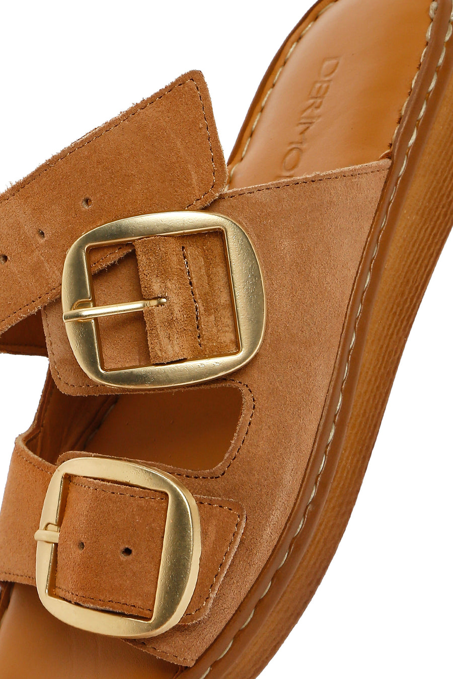 Women's Tan Buckle Suede Leather Comfort Slippers