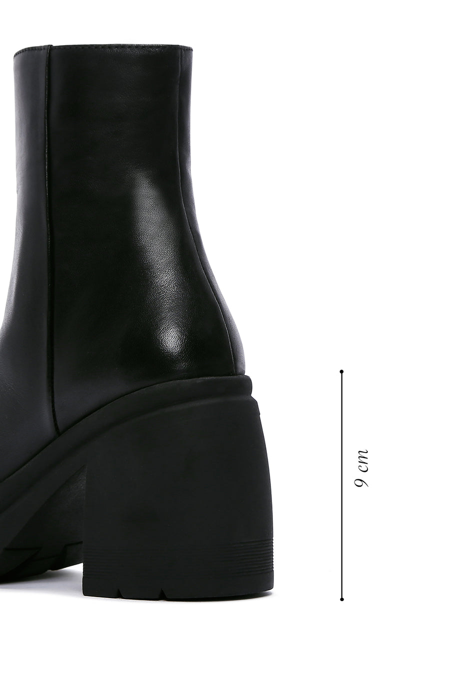 Women's Black Leather Platform Heeled Boots