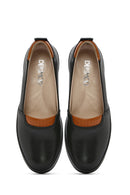 Women's Black Platform Heel Leather Comfort Loafer | Derimod