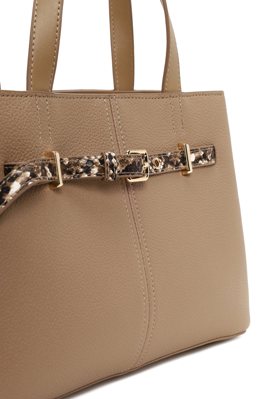 Woman Dark Beige Long-Strap Patterned Shoulder Bag
