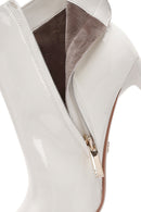 Women's White Zippered Thin Heel Patent Leather Boots | Derimod