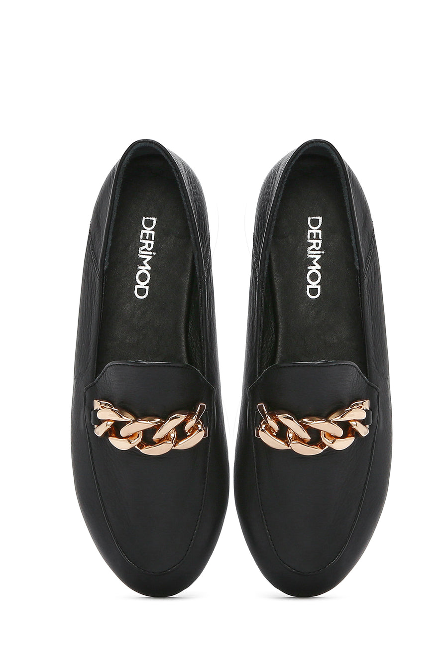 Kadın Siyah Deri Maskülen Loafer