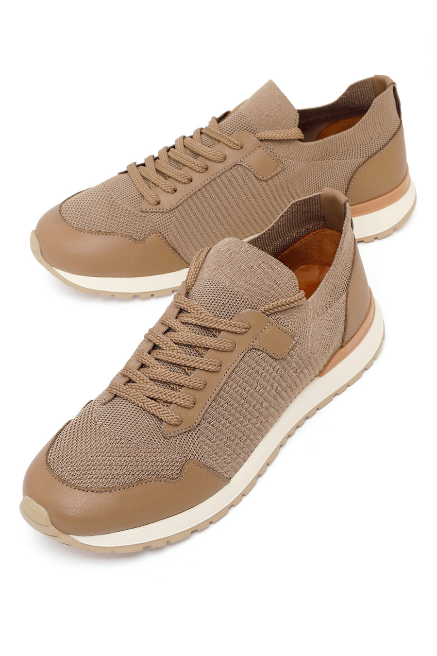 Erkek Vizon Bağcıklı Kumaş Sneaker