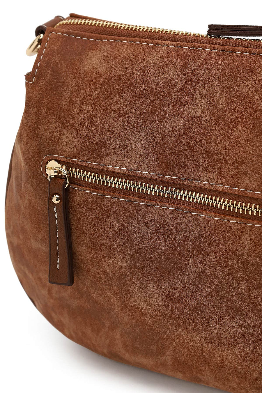 Woman Tobacco Long-Strap Nubuck Crossbody Bag