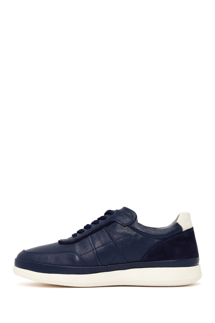 Erkek Lacivert Bağcıklı Deri Casual Sneaker