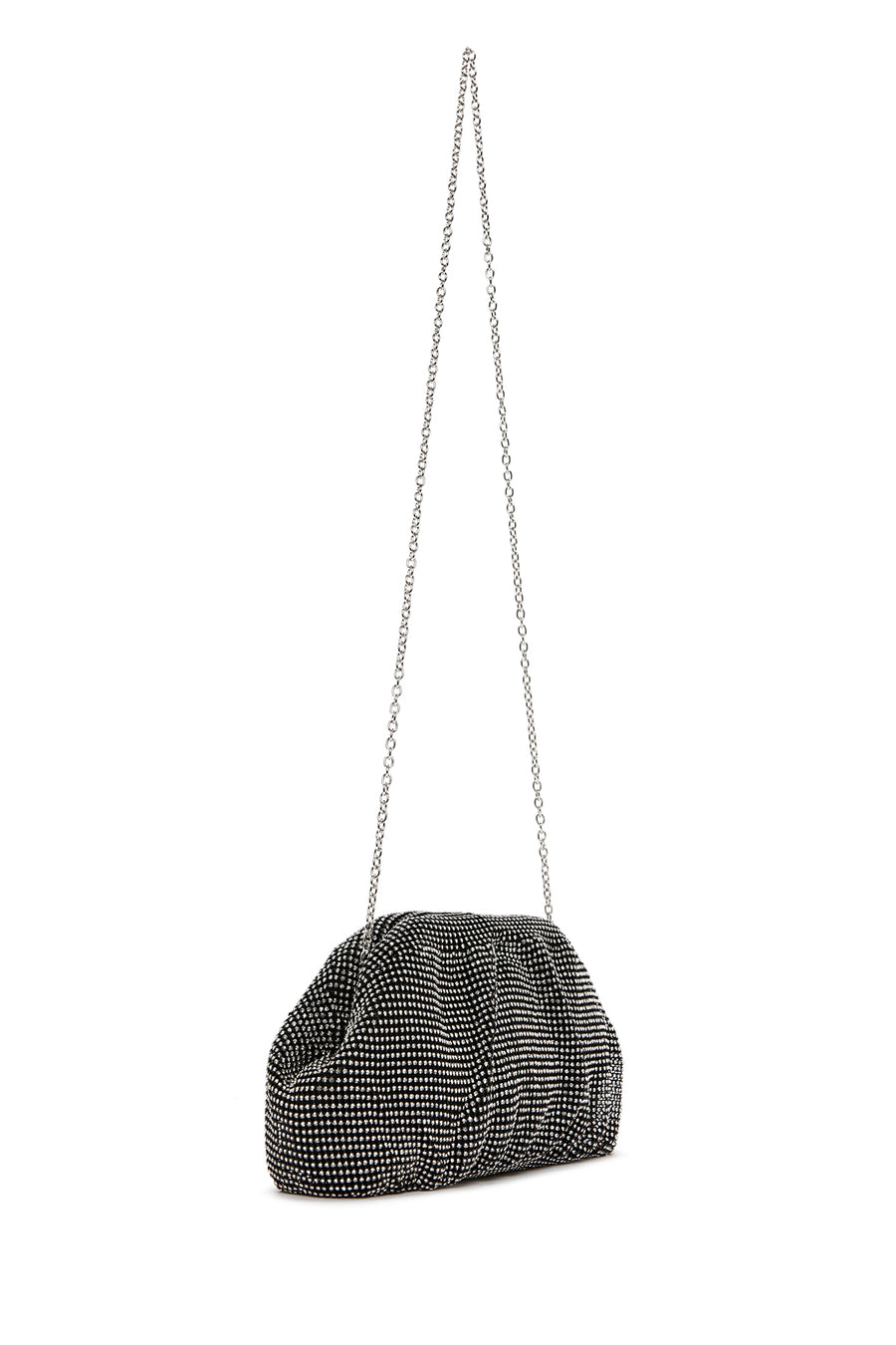 Women's Black Long Chain Strap Stone Cross Bag