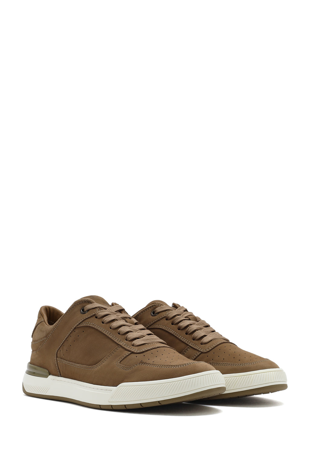 Erkek Bej Bağcıklı Nubuk Deri Sneaker