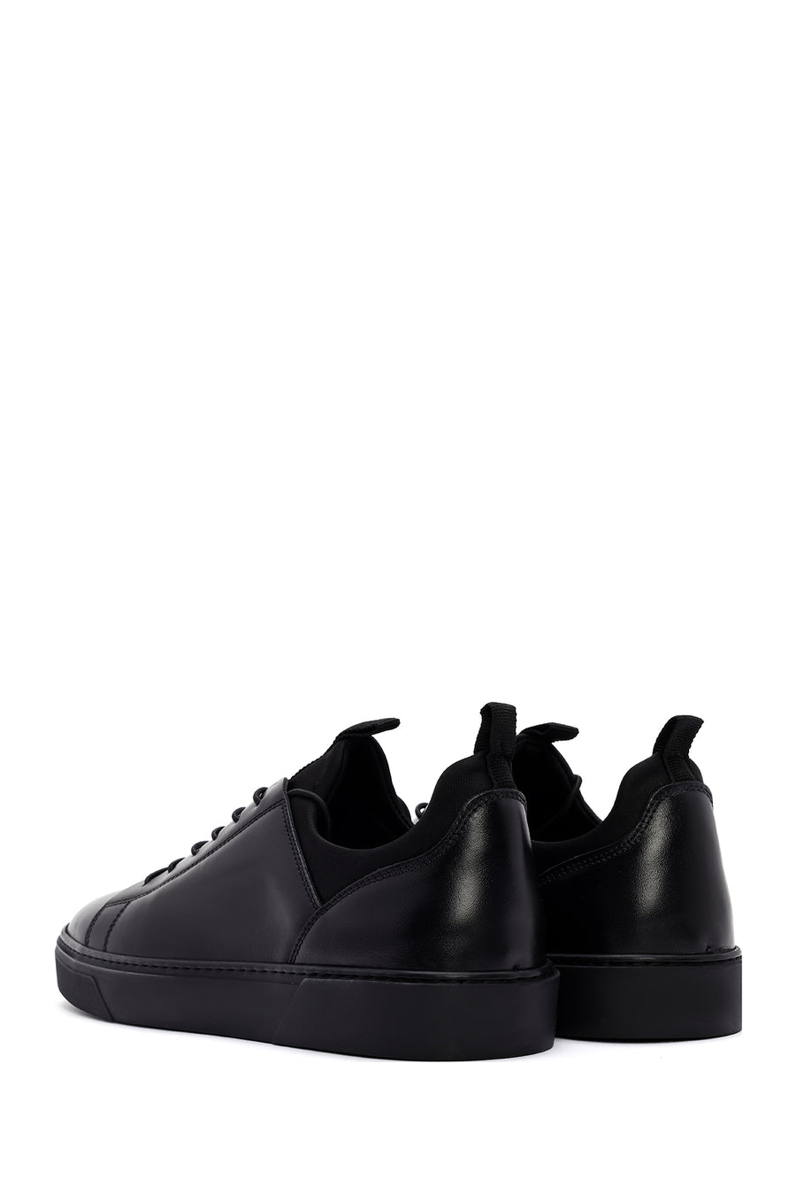 Erkek Siyah Bağcıklı Deri Sneaker