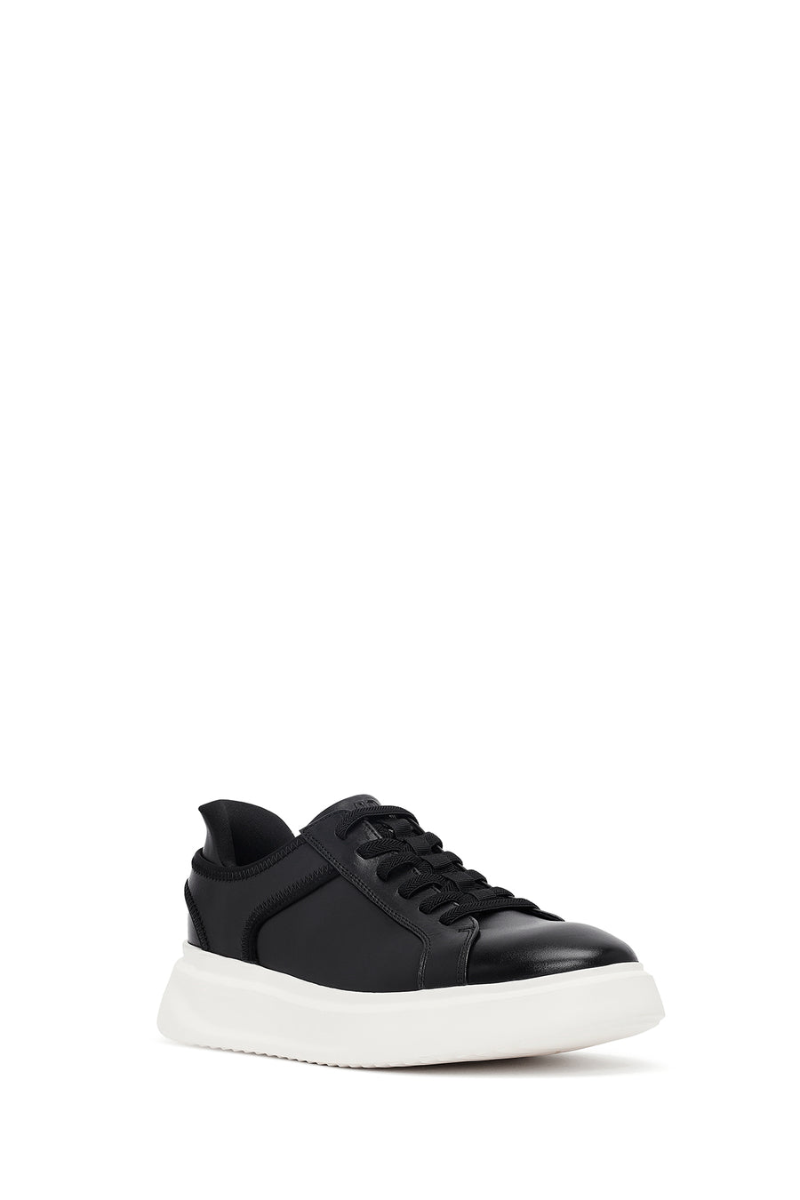 Men's Black Lace-Up Thick-Soled Leather Sneaker