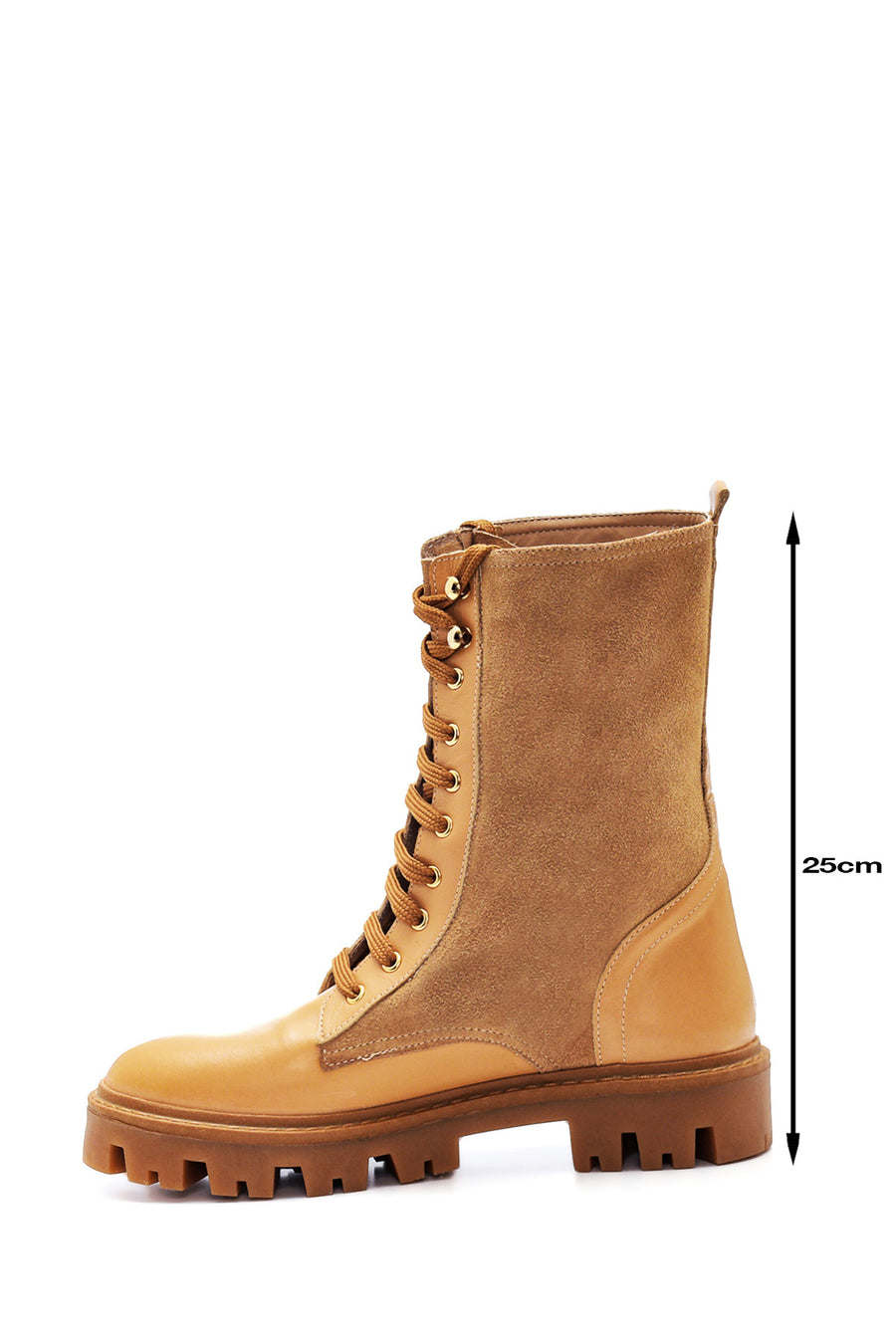 Women's Beige Leather Suede Detailed Boots