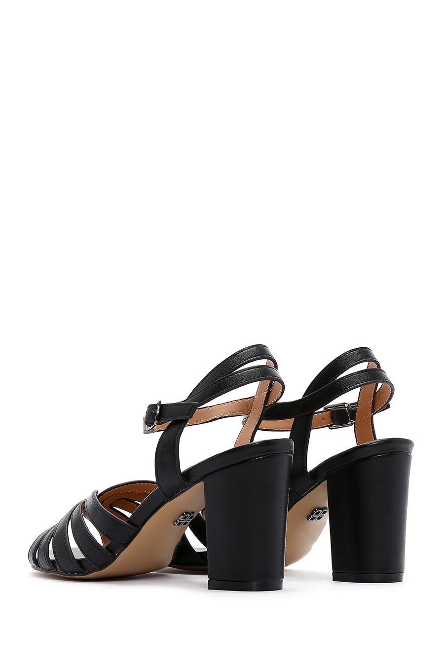 Women's Black Ankle Strap Thick Heeled Sandals