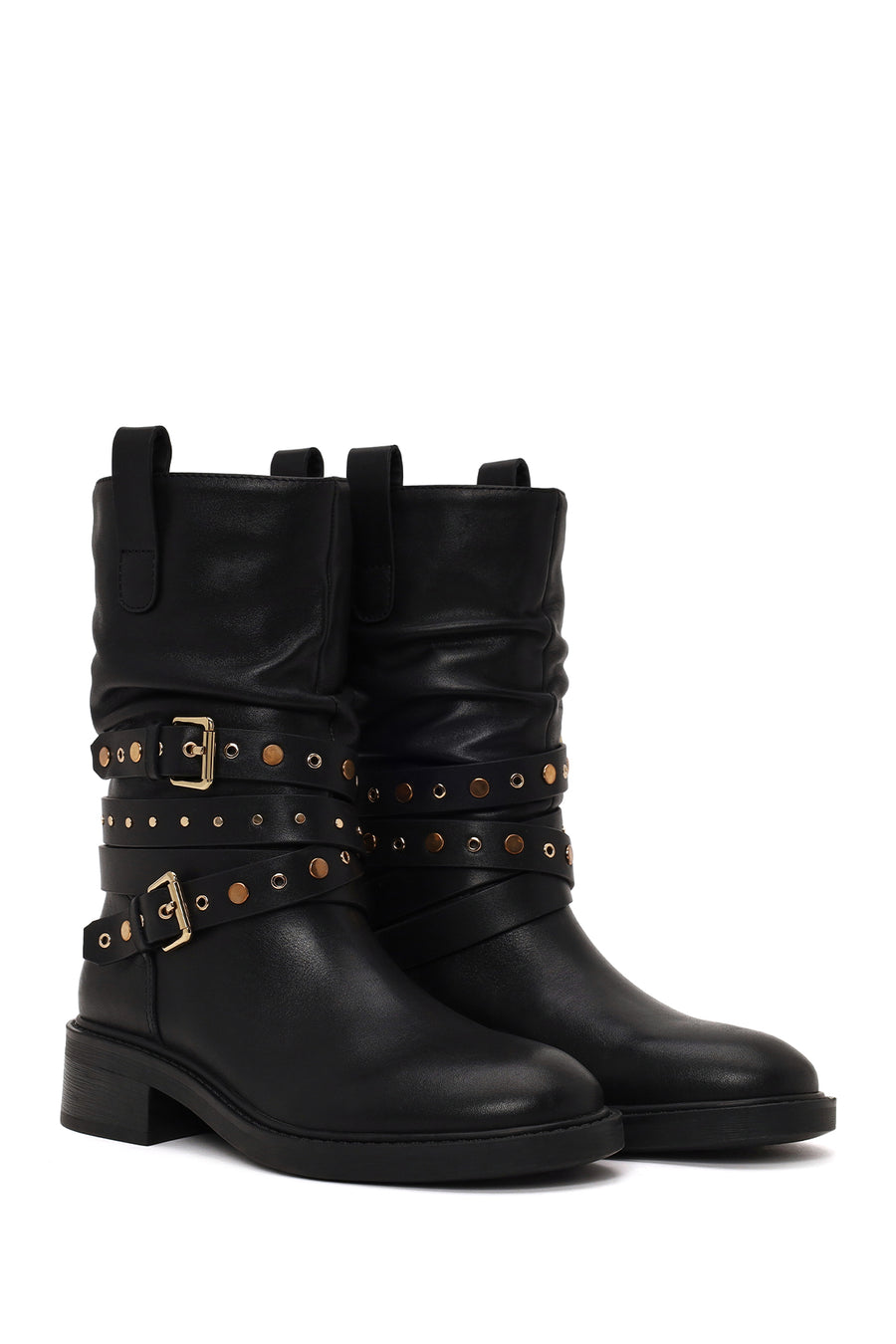 Woman Black Leather Biker Boots