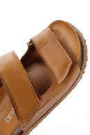 Women's Tan Leather Thick Soled Comfort Slippers | Derimod