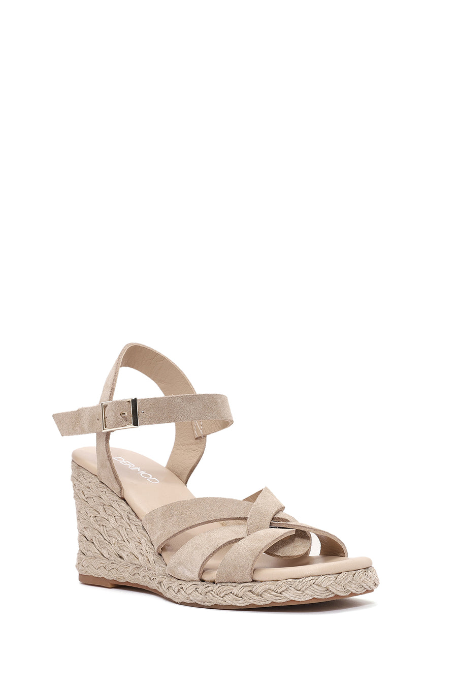 Women's Cream Ankle Strap Wedge Heel Suede Leather Espadrilles