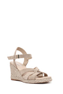 Women's Cream Ankle Buckle Platform Suede Leather Espadrille | Derimod